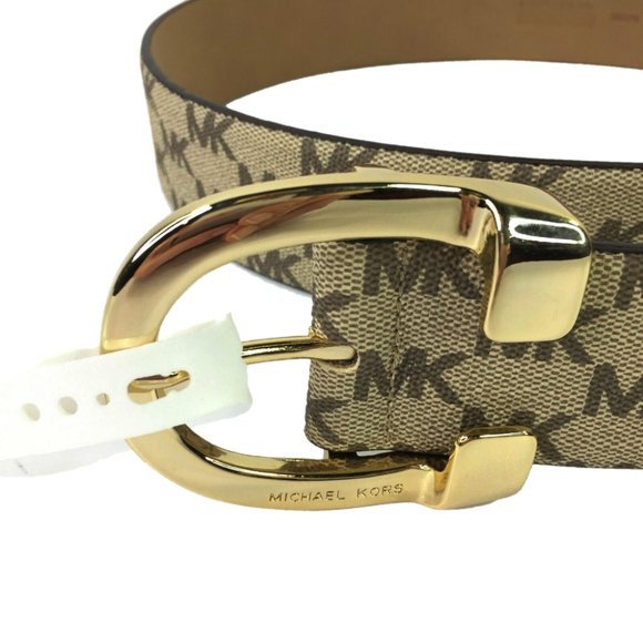 Michael Kors Beige Tan Signature Logo Leather Gold